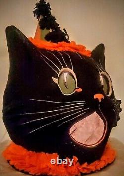 Bethany Lowe XL 24 Sassy Black Cat Paper Mache Lantern Big Halloween Decoration