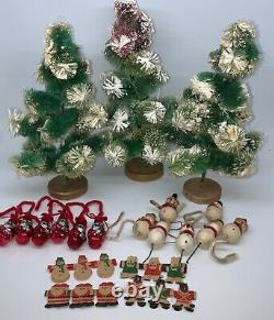 Big Lot! Vintage Bottle Brush Christmas Trees With Ornaments & Decorations