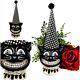 Black Cat Halloween Polka Dot Party Hat Paper Mache Style Figure White Decor 11