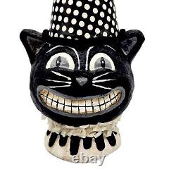 Black Cat Halloween Polka Dot Party Hat Paper Mache Style Figure White Decor 11