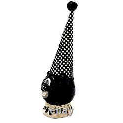 Black Cat Halloween Polka Dot Party Hat Paper Mache Style Figure White Decor 11