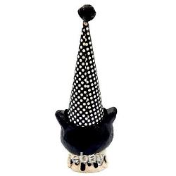 Black Cat Halloween Polka Dot Party Hat Paper Mache Style Figure White Decor 11