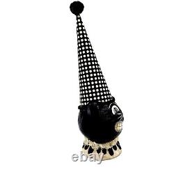 Black Cat Halloween Polka Dot Party Hat Paper Mache Style Figure White Decor 11