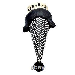 Black Cat Halloween Polka Dot Party Hat Paper Mache Style Figure White Decor 11