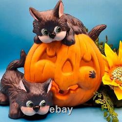 Black Cats and Pumpkin Halloween Night Light Ceramic Mold Lamp Lights Up
