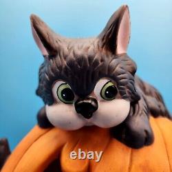 Black Cats and Pumpkin Halloween Night Light Ceramic Mold Lamp Lights Up