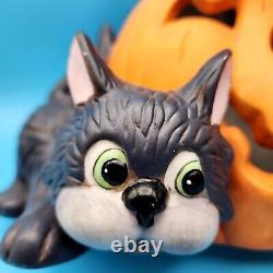 Black Cats and Pumpkin Halloween Night Light Ceramic Mold Lamp Lights Up