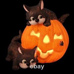 Black Cats and Pumpkin Halloween Night Light Ceramic Mold Lamp Lights Up