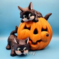 Black Cats and Pumpkin Halloween Night Light Ceramic Mold Lamp Lights Up