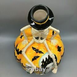 Blue Sky Clayworks Halloween Skeleton Pumpkin Cemetery LARGE Candle Luminary 18