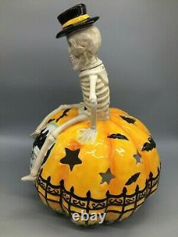 Blue Sky Clayworks Halloween Skeleton Pumpkin Cemetery LARGE Candle Luminary 18