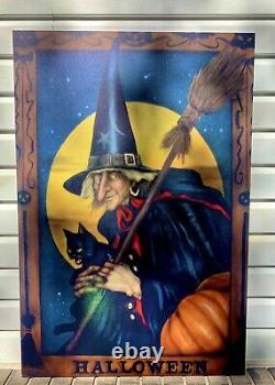 Boardwalk Originals 39 X 26Square Halloween Witch & Cat Signed By Bonnie