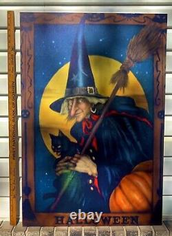 Boardwalk Originals 39 X 26Square Halloween Witch & Cat Signed By Bonnie