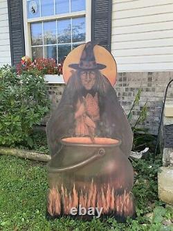 Boardwalk Originals Large Metal Witch withCauldron 4 Feet Tall X 2 Feet Wide