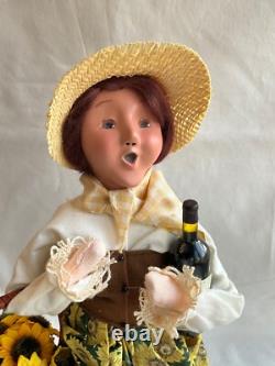 Byers Choice 2011 Lady with Wine Bottle & Basket of Sunflowers Signed Joyce Byers