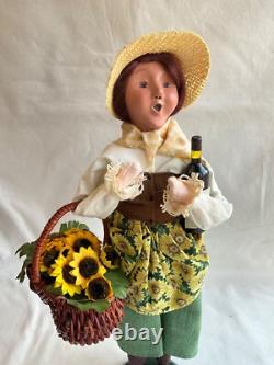 Byers Choice 2011 Lady with Wine Bottle & Basket of Sunflowers Signed Joyce Byers