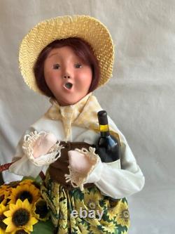 Byers Choice 2011 Lady with Wine Bottle & Basket of Sunflowers Signed Joyce Byers