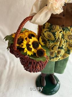 Byers Choice 2011 Lady with Wine Bottle & Basket of Sunflowers Signed Joyce Byers