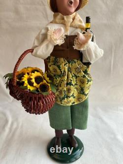 Byers Choice 2011 Lady with Wine Bottle & Basket of Sunflowers Signed Joyce Byers