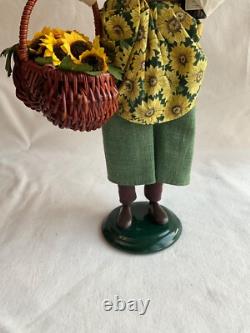Byers Choice 2011 Lady with Wine Bottle & Basket of Sunflowers Signed Joyce Byers