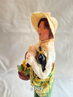 Byers Choice 2011 Lady with Wine Bottle & Basket of Sunflowers Signed Joyce Byers