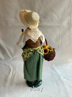 Byers Choice 2011 Lady with Wine Bottle & Basket of Sunflowers Signed Joyce Byers