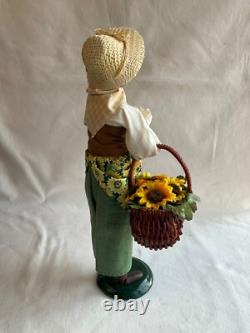 Byers Choice 2011 Lady with Wine Bottle & Basket of Sunflowers Signed Joyce Byers