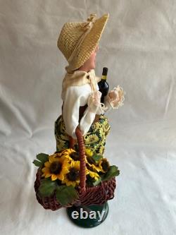 Byers Choice 2011 Lady with Wine Bottle & Basket of Sunflowers Signed Joyce Byers