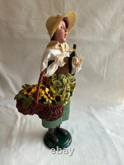 Byers Choice 2011 Lady with Wine Bottle & Basket of Sunflowers Signed Joyce Byers