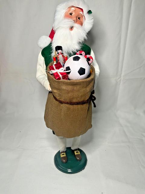 Byers Choice 2022 Santa With Sack Of Toys, Peppermint Candy Canes & Soccer Ball