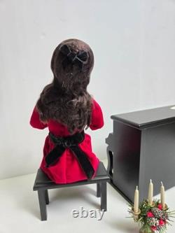 Byers Choice Carolers 1999 Piano Player in Red Dress with Piano & Bench Signed