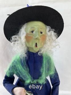 Byers Choice Green Face Halloween Witch with Lantern Flowers Raven & Cobweb Shawl