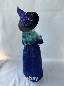 Byers Choice Green Face Halloween Witch with Lantern Flowers Raven & Cobweb Shawl