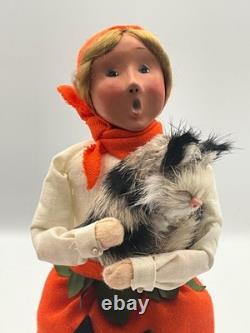 Byers Choice Halloween Jack-o-Lantern Pumpkin Girl Costume Holding Kitten Cat
