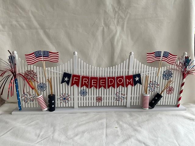Byers Choice Patriotic Fence With Freedom Banner, Flags, Firecracker & Fireworks