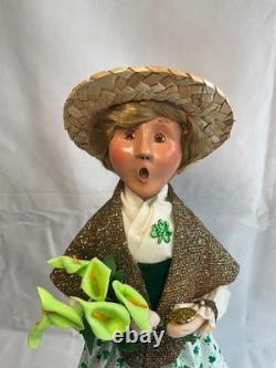 Byers Choice St Patrick's Day Irish Woman Shimmering Gold Scarf with Cally Lilies