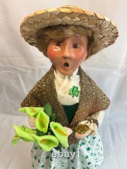 Byers Choice St Patrick's Day Irish Woman Shimmering Gold Scarf with Cally Lilies