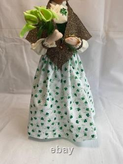 Byers Choice St Patrick's Day Irish Woman Shimmering Gold Scarf with Cally Lilies