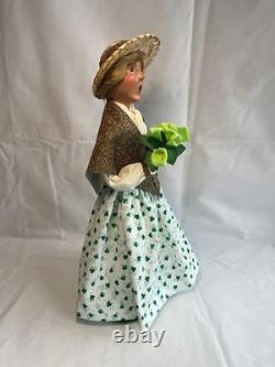 Byers Choice St Patrick's Day Irish Woman Shimmering Gold Scarf with Cally Lilies