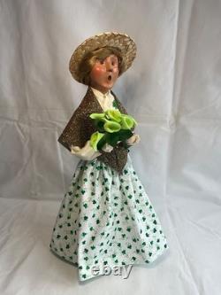 Byers Choice St Patrick's Day Irish Woman Shimmering Gold Scarf with Cally Lilies