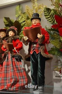 Caroler family figures S4 tan & red plaid Victorian costume trm 3500751 NEW