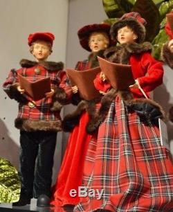 Caroler family figures S4 tan & red plaid Victorian costume trm 3500751 NEW