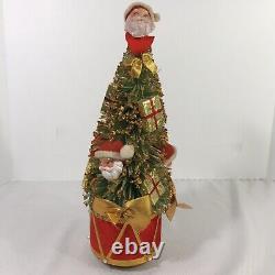 Christmas Bottle Brush Tree Santa & Gifts Packages Gold Glitter Music Vintage