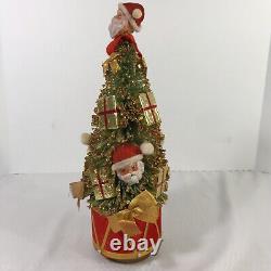 Christmas Bottle Brush Tree Santa & Gifts Packages Gold Glitter Music Vintage