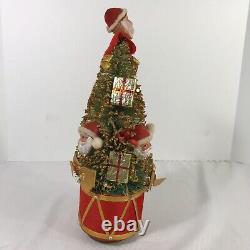 Christmas Bottle Brush Tree Santa & Gifts Packages Gold Glitter Music Vintage