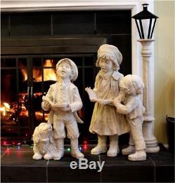 Christmas Carolers Children With Dog & Lamp Post Indoors or Outdoors Statues