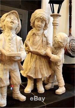 Christmas Carolers Children With Dog & Lamp Post Indoors or Outdoors Statues