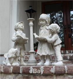 Christmas Carolers Children With Dog & Lamp Post Indoors or Outdoors Statues