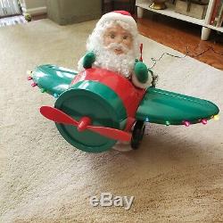 Christmas Decor Lighted Animated Santa Claus Airplane Floor Display