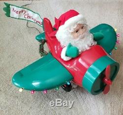 Christmas Decor Lighted Animated Santa Claus Airplane Floor Display